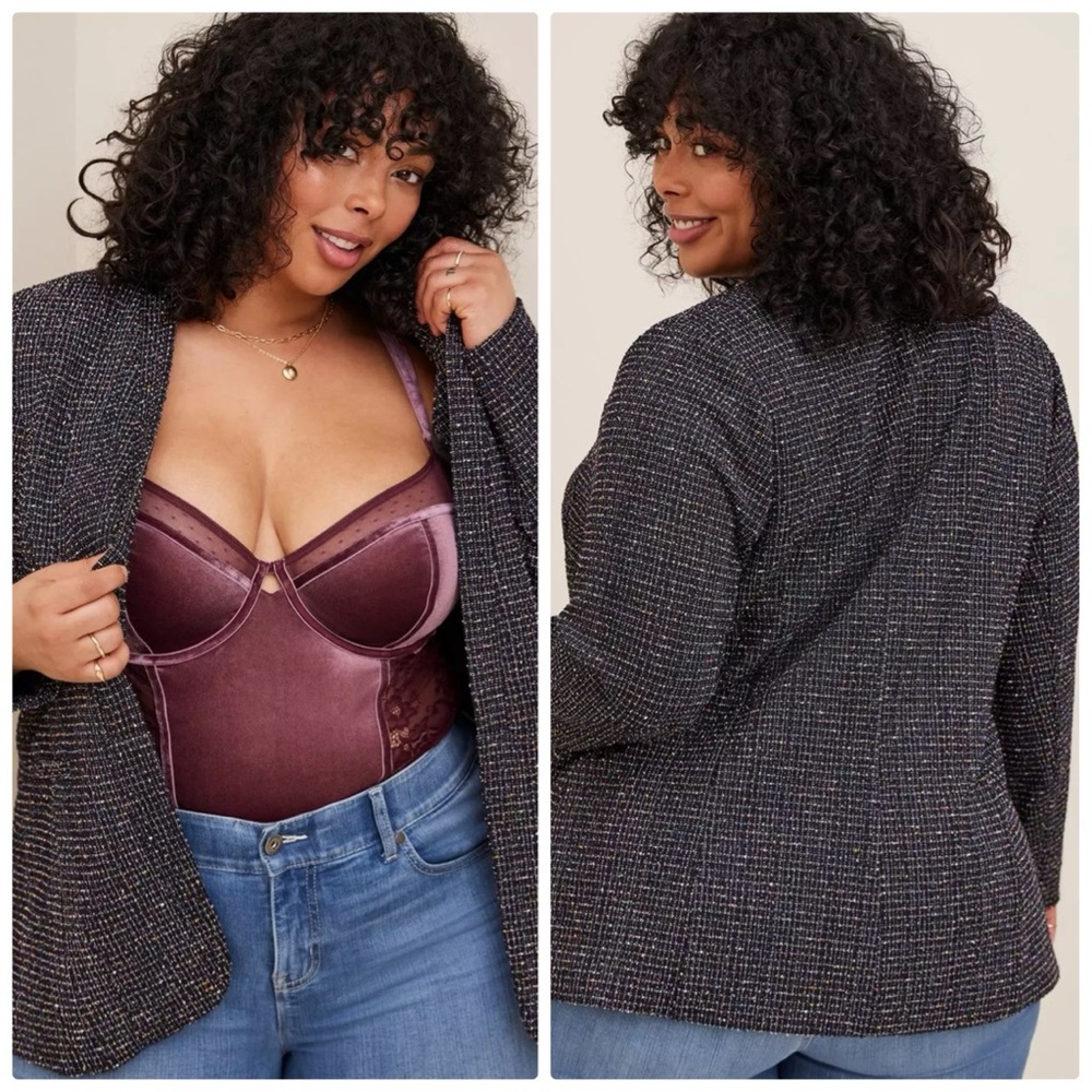Torrid‎ Blazer Women's Boucle Collarless Blazer Size 4 4X